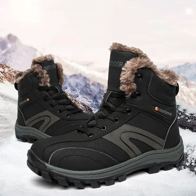 

2020 Winter Sneakers Middle-aged Warm Cotton Shoes Men Leather Tactical Boots With Fur Men's Outdoor Mountain Hiking Shoes 40-48