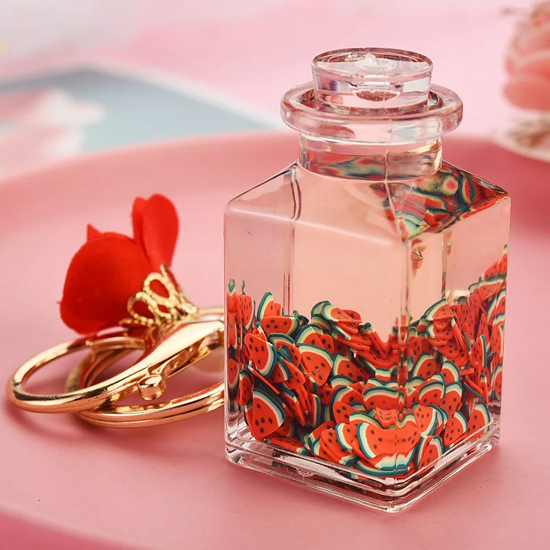 Новинка модный брелок для ключей в виде жидкого сыпучего песка мультяшный арбуз