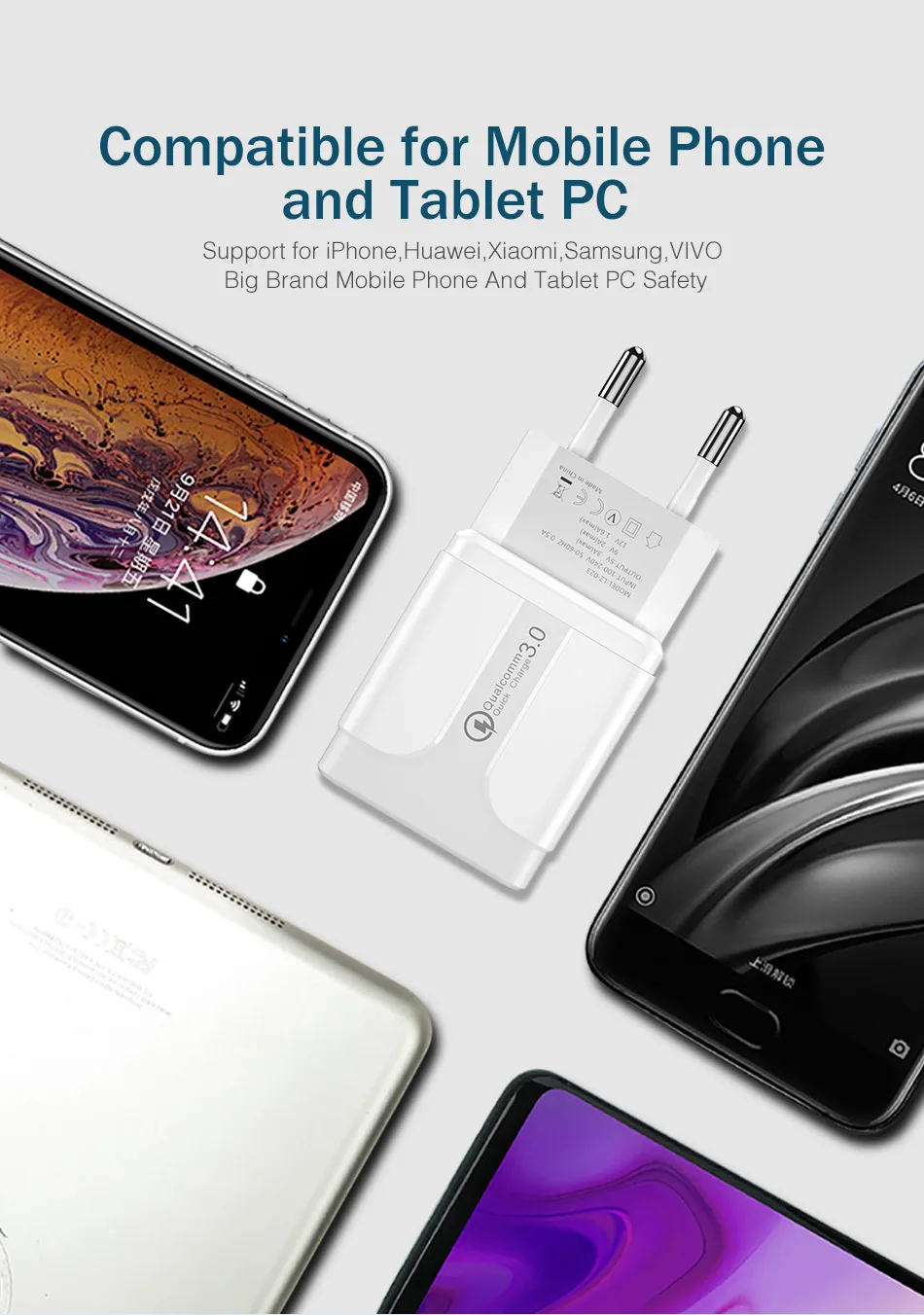 QC 3,0 4,0 USB зарядное устройство для Xiaomi samsung huawei QC3.0 быстрое зарядное устройство Turbo настенное зарядное устройство для мобильного телефона с микрокабелем type-c