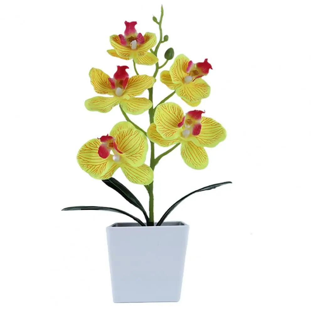 

Phalaenopsis Potted Artificial Orchid Flower + Foam Leaf + Plastic Vase Simulation Flower Home Decoration Bonsai Gifts