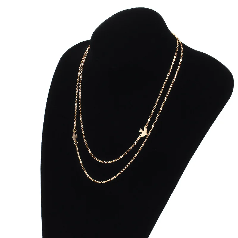 Трендовое креативное ожерелье цепочка с голубем и подвеской Двухслойное чокер