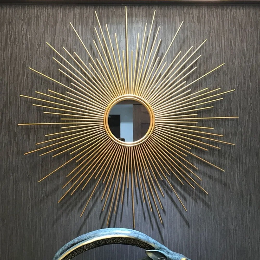 

80cm Sun Shape Decorative Mirror Metal Innovative Art Decoration Round Makeup Mirror Home Bedroom Decorative Mirrors Wall Mirror