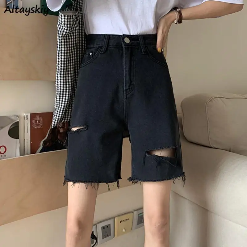 

Шорты женские с дырками, соблазнительные повседневные универсальные, однотонные уличные простые винтажные Ретро-шорты в Корейском стиле, в...