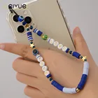 Новый ремешок для мобильного телефона, цепочка из полимерной глины, украшенная бусинами, 2022, Очаровательная цепочка для влюбленных, звёзд, сглаза, украшение для телефона, подвеска-ремешок против потери