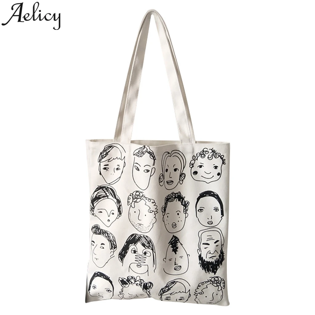 Aelicy модная женская холщовая Печать Искусство многоразовые сумки на плечо ручные