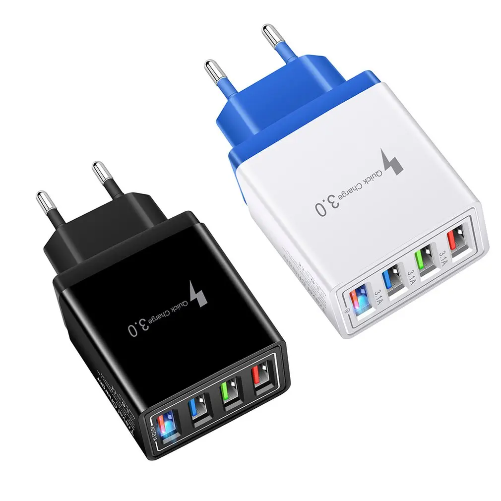 

3.1A 4 USB Port Colorful Charger Fast Charger Travel Charging Head Induction Charger For iPhone 12 Samsung Xiaomi Mobile Phone