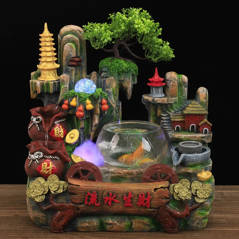 Бонсай водный пейзаж дом и офис счастливый фэн шуй колесо рыбный бак рокерный