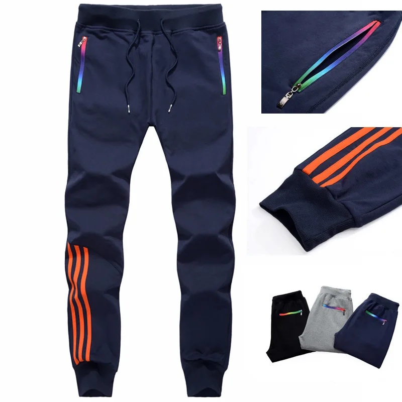 

M-5XL Men's Casual Pants Trousers Men Pants Slim Fit Sweatpants Cotton Jogger Striped Bodybuilding Gyms Pants Sportswear 2021