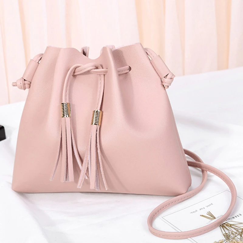 

Chain Crossbody Bags Mini Pu Leather Bucket Bags Solid Color Female Shoulder Messenger Bag Ladies Lipstick Organizer