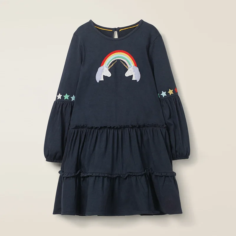 Fall Dresses For Girls Rainbow Unicorn Dress Cotton Long Sleeve Kids Clothes Autumn Winter Solid Toddler Girl | Детская одежда и