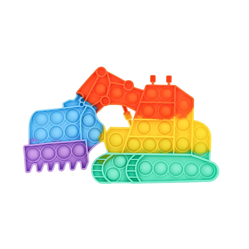

New Silicone Rainbow Truck Fidget Toys Cartoon Excavator Decompression Toy For Kids