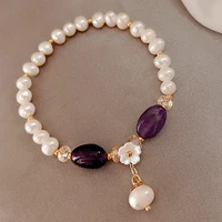 flower freshwater pearl beaded bracelet fashion jewelry bangle purple crystal bracelet for women lady girls lover female gift