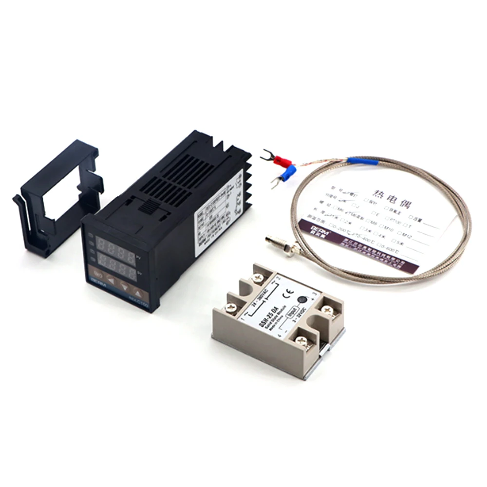 

temperature controller thermostat REX-C100FK02-V*DN Temperature Controller SSR Output + SSR-25 DA +M6 1M Cable 3Pcs Set