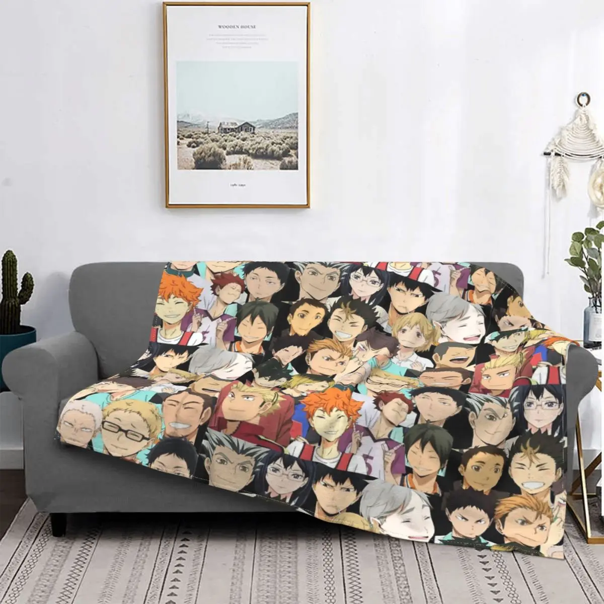 

Haikyuu-colcha a cuadros para cama, toalla de playa, manta con капуча, 1 manta