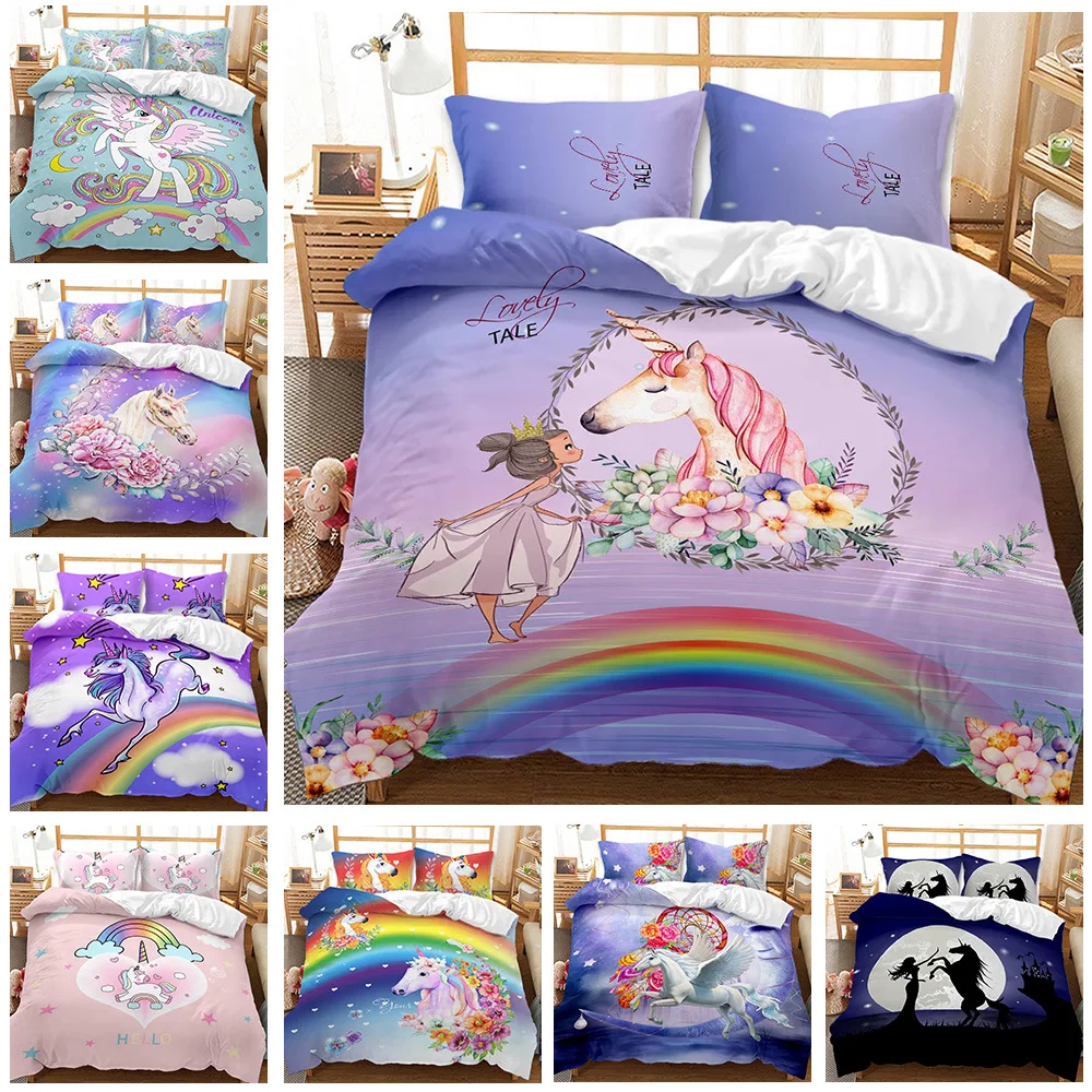 

3D digital printing duvet cover Princess bedding bed linen duvet cover girl three-piece four-piece suit