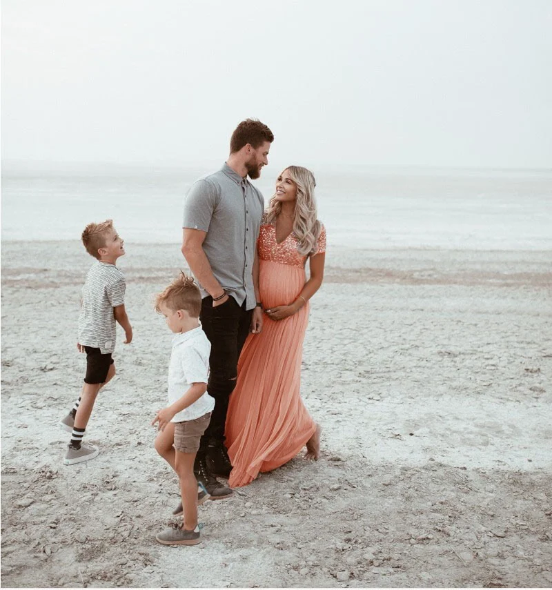 

New Fashion Ladies Dress Sequin Stitching Mesh Pure Color Short-sleeved Round Neck Maternity Photography Long Skirt PW55