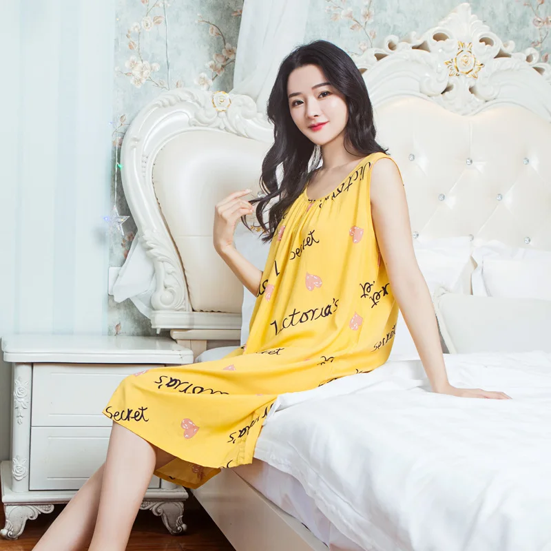 2021Summer New Women's Nightdress Round Neck Strap Printing Cute Loose Home Service Sexy Nightwear Sleepwear Women Sleep Tops