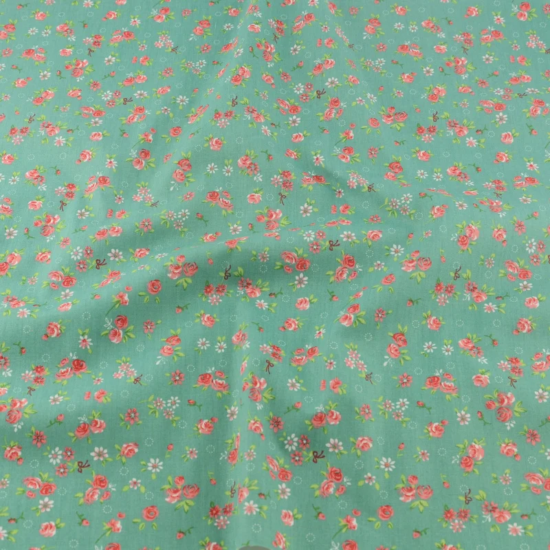 Хлопок Ткань Вышивание зеленый с цветочным принтом конструкции Tecido Скрапбукинг