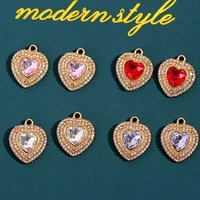 5pcsset charms heart 1917mm shiny crystal row rhinestone surrounded love jewelry charm diy handmade making metal accessories