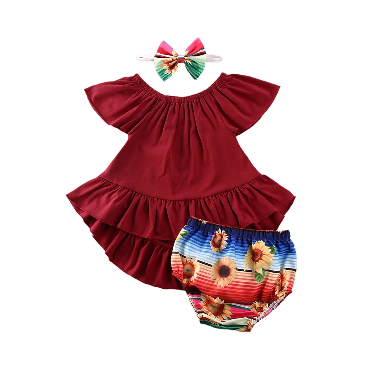 

Pudcoco 0-24M Newborn Baby Girls Sunflower Clothes Set Cotton Summer Kids Sleeveless Tops Blouse+Shorts+Headband Suits 2020 New