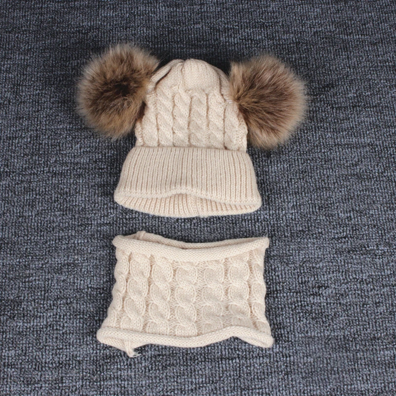 Шапка и шарф для новорожденных зимняя вязаная с помпоном 2 шт. | Детская одежда