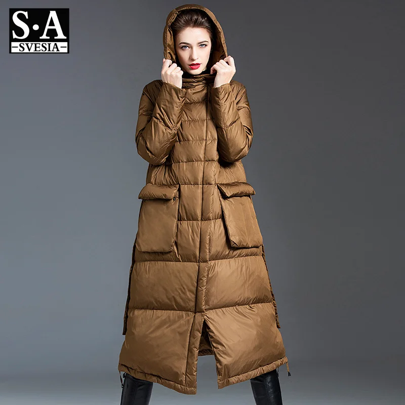 

Hooded women's down coats jacket 2022 winter new style loose long over the knee 90% duck down jackets coat overcoats
