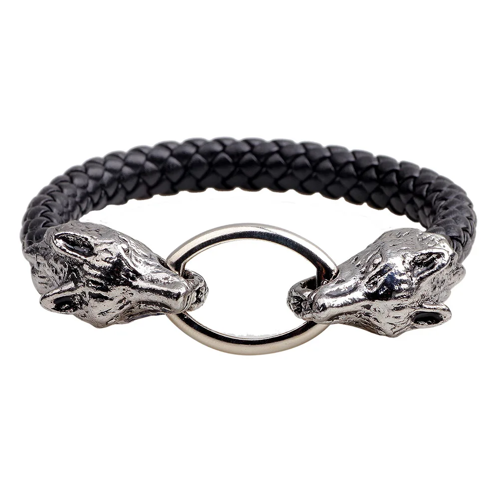 

2021 New Arrival Men Stainless Steel Leather Bracelets Men Jewelry Male Wolf Head Charms Bracelets Bangles Wristband Pulseira