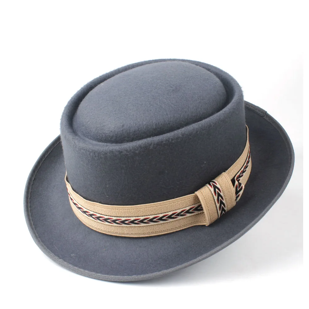 Men Women Pork Pie Hat Wool Trilby Fedora Flat Jazz Wide Brim Boater Outdoor Casual Fascinator Size 58CM | Аксессуары для одежды