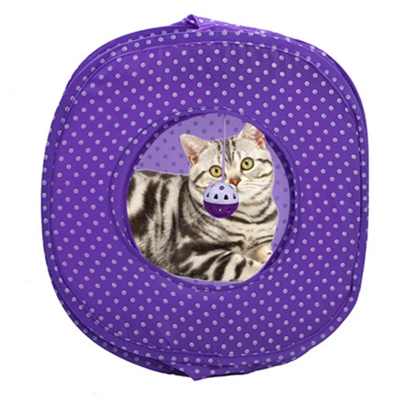 

Pet Cat Training Toy Pet Puppy Cat Portable Foldable Tent Toy With Bell Cat House Cat Nest Purple Dot Tunnel Tube Indoor Outdoor