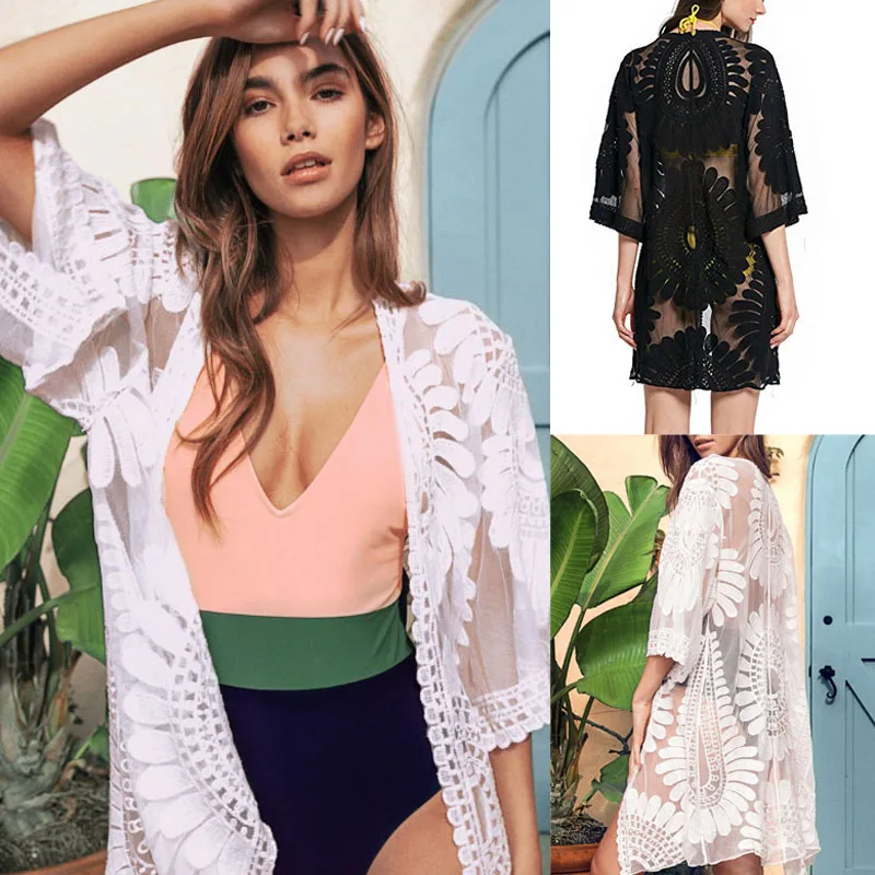

Women Cover Up Summer Lace Crochet Bikini Swimwear Beach Dress Bathing Kaftan