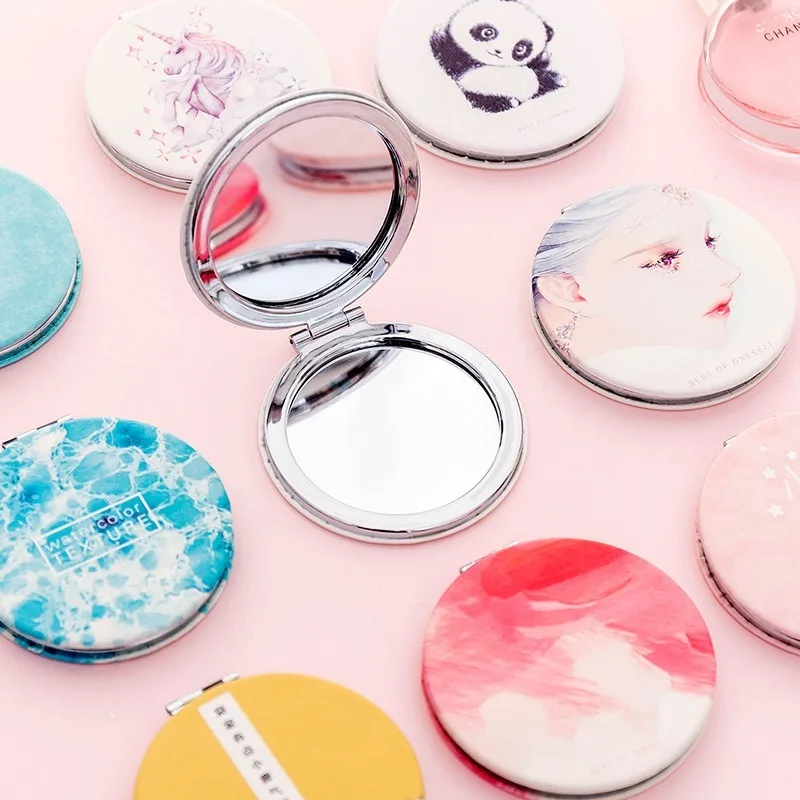 1 шт. портативное зеркало для макияжа однотонный металлический круглый чехол