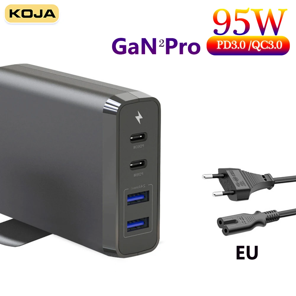 Cargador GaN de 95W, adaptador de corriente de USB-C, 4 puertos PD65/45/30/18W, QC3.0, AFC, para MacBook, IPad, IPhone12, Samsung S20, XIAOMI y HUAWEI
