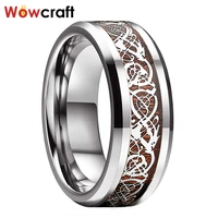 tungsten carbide rings 8mm for men women wedding bands dragon koa wood inlay comfort fit beveled edges