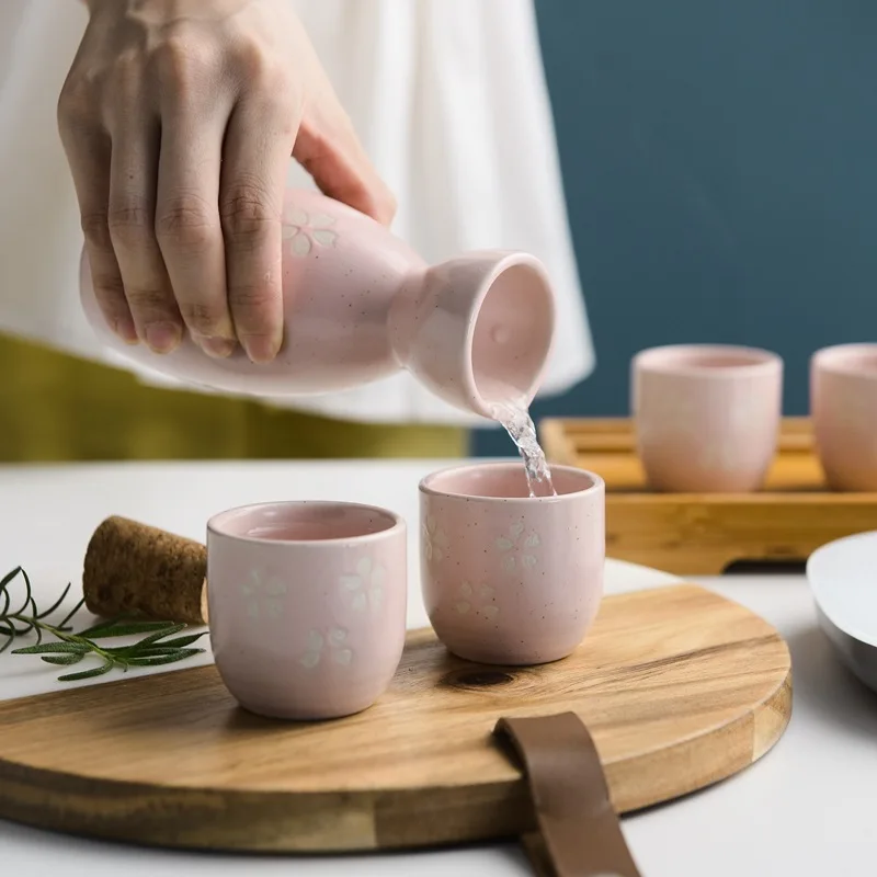 Японский грелка для вина 1 горшок 4 чашки Керамическая Посуда узор цветущей