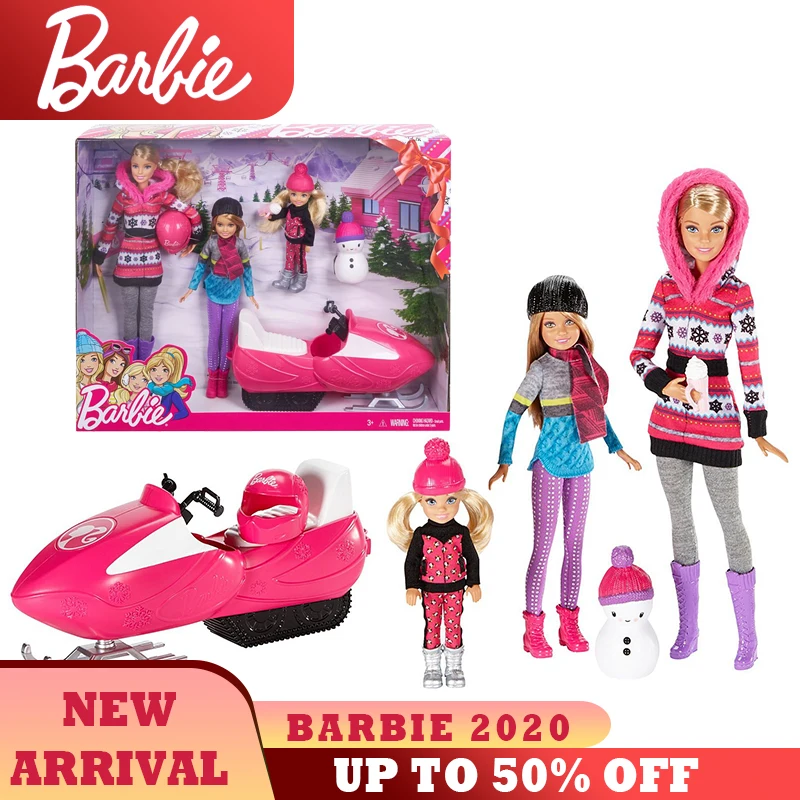 Кукла Барби FDR73 лыжный снегоход сани забавные аксессуары 3 сестры Подарочная