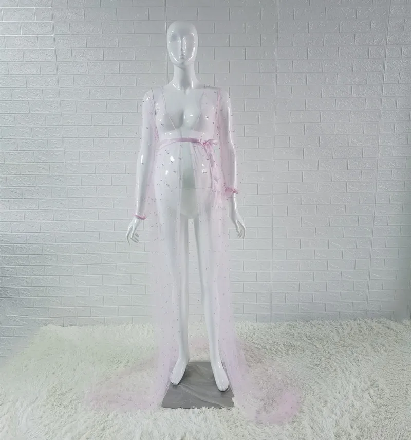 Длинное платье-кимоно для беременных Тюлевое платье с жемчужинами 2020 |