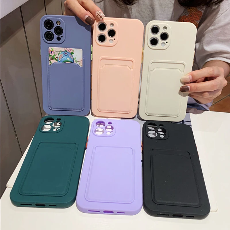 

Leather Card Holder Phone Case For iPhone 13 Pro 12 11 Pro Max 7 8 Plus SE 2020 Candy Color Card Bag Case For iPhone XR X XSMax