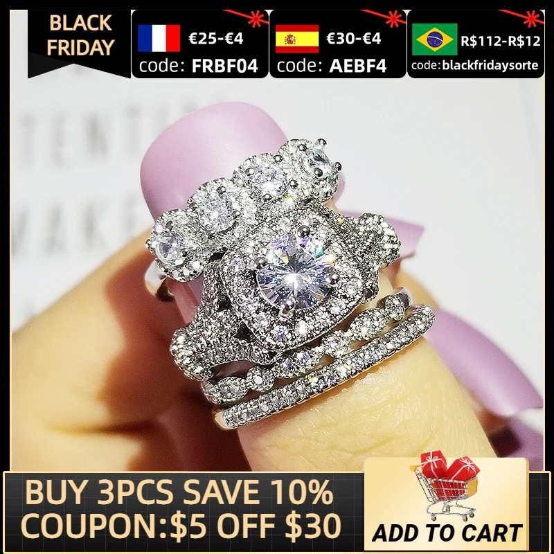 

2021 New Arrival 925 Sterling Silver 4 Pieces Stacked Stack Wedding Engagement Ring Sets For Women Fashion Band R5679