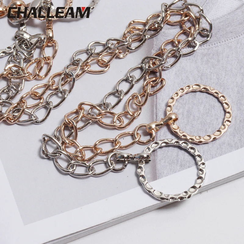 

New ladies fashion metal gold circle waist chain female belt luxury designer belt body shaping ring chain belt 365