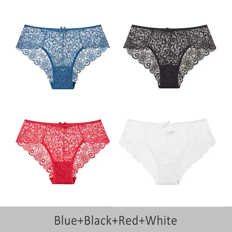 Blue Black Red White DULASI Сексуальное нижнее белье женщин среднего роста Лучшие продажи высокого класса кружева трусы девушка 4 шт - Цвет: Blue Black Red White