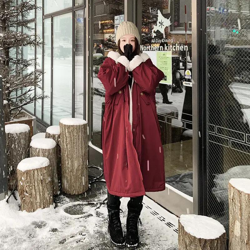 

winter jacket women lamb wool coat female Korean version loose 2020 new winter mid-length plus velvet parker cotton work jacket