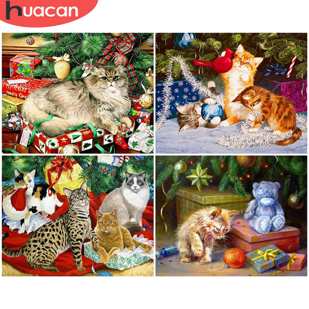 

HUACAN DIY Paint By Numbers Christmas Drawing On Canvas Coloring By Number Cat Animal Kits Home Decor
