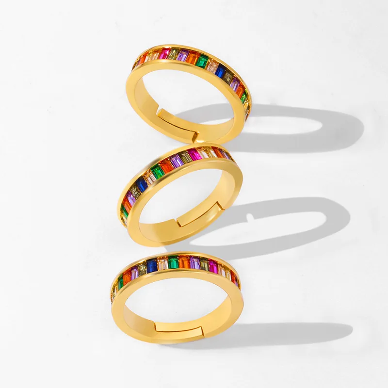

Hot Sale Rainbow Ring Ladies Open Ring Fashion Geometric Micro Inlaid Colorful Zircon Jewelry Party Delicate Ladies Jewelry