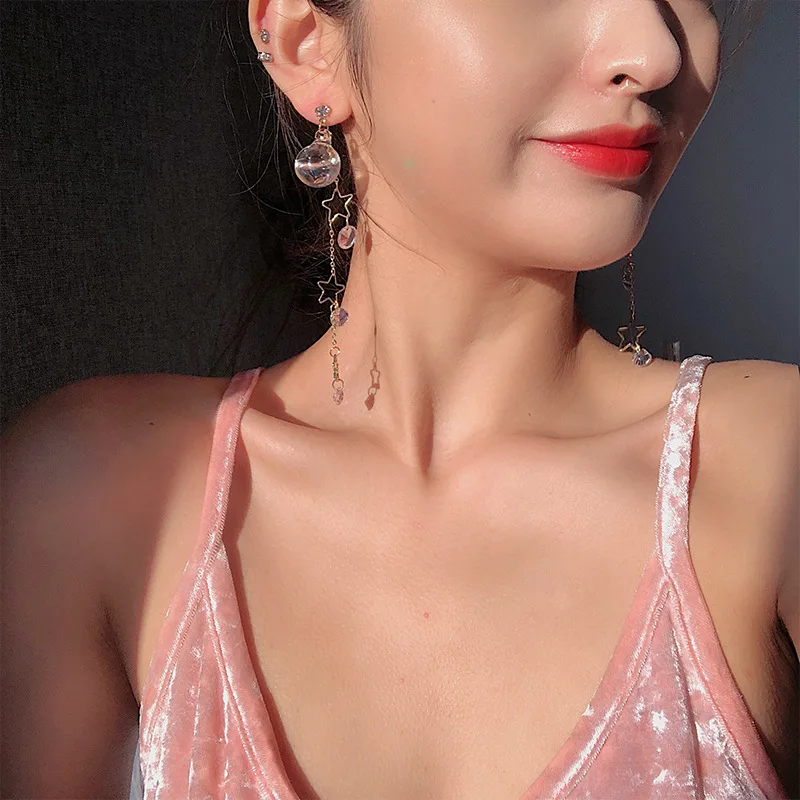 2019 Новая мода стеклянный шар серьги для женщин девушка Кристалл Длинная кисточка