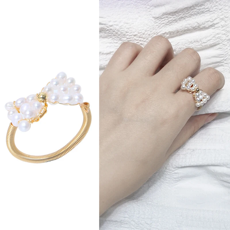 

Бантик Формы настоящий пресноводный жемчуг кольцо регулируемое кольцо на палец свободный размер кольцо ювелирные изделия Красивые вечерние подарок 10 шт./лот