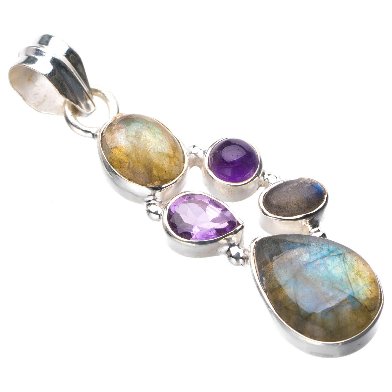 

StarGems Natural Blue Fire Labradorite Handmade 925 Sterling Silver Pendant 1.75" D9438