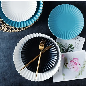 Net Red Japanese Tableware Chrysanthemum Dish Bowl Frosted Flower Ceramic Tableware Home Western Dish Dessert Dish Plate Bowls
