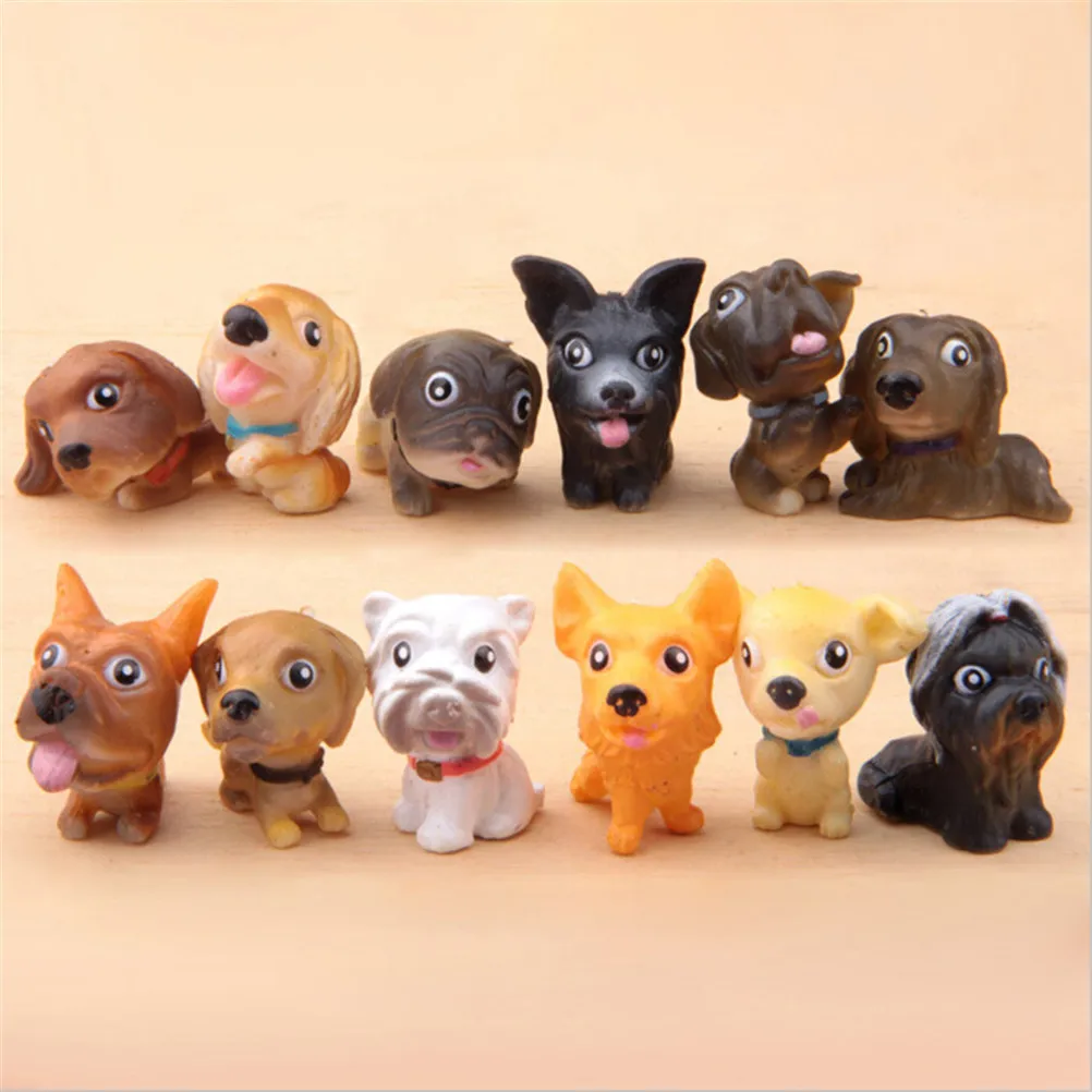 

12pcs Lovely PVC Miniature Puppy Mini Cartoon Dogs Figurines Animal Ornaments Table Decoration Home Decor Garden Ornament
