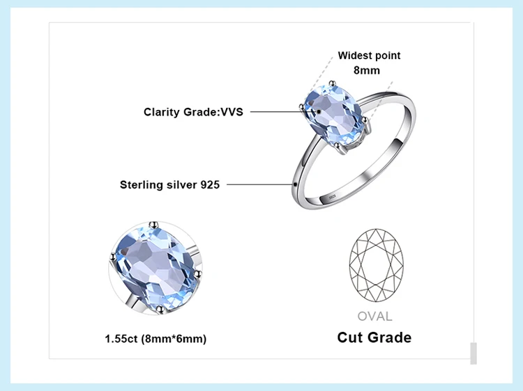 Jewelrypalace Овальный 1.5ct Природный Голубой топаз камень пасьянс кольцо стерлингового серебра 925 пробы Красивые ювелирные изделия для Для женщин Распродажа