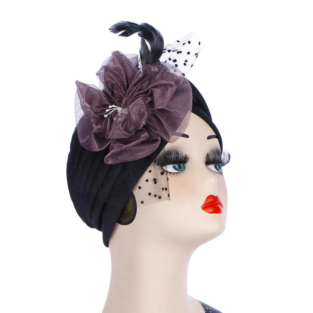 

Fashion Muslim Flowers Turban Spring and Autumn Islamic Headdress Inner Hijabs Indian Bonnet Ready To Wear Women Under Hijab Cap